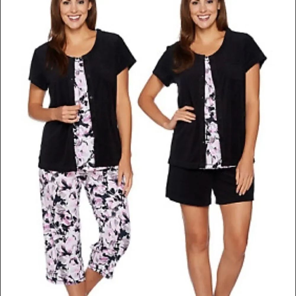 Carole Hochman Floral Baby French Terry 4 Piece Set Shirt, Tank, Shorts & Pants